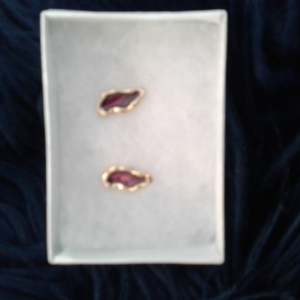 Gold Tone Red Enamel Inside Post Earrings